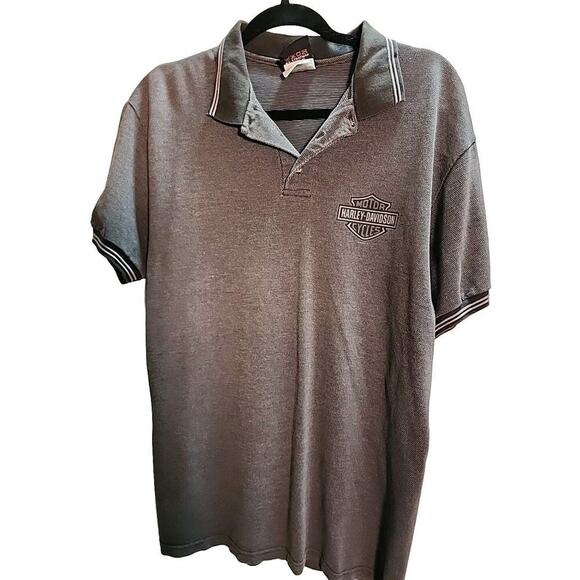Harley Davidson Polo Shirt Men's Medium Logo Embroidered Stripe Accent Gray - Picture 4 of 5